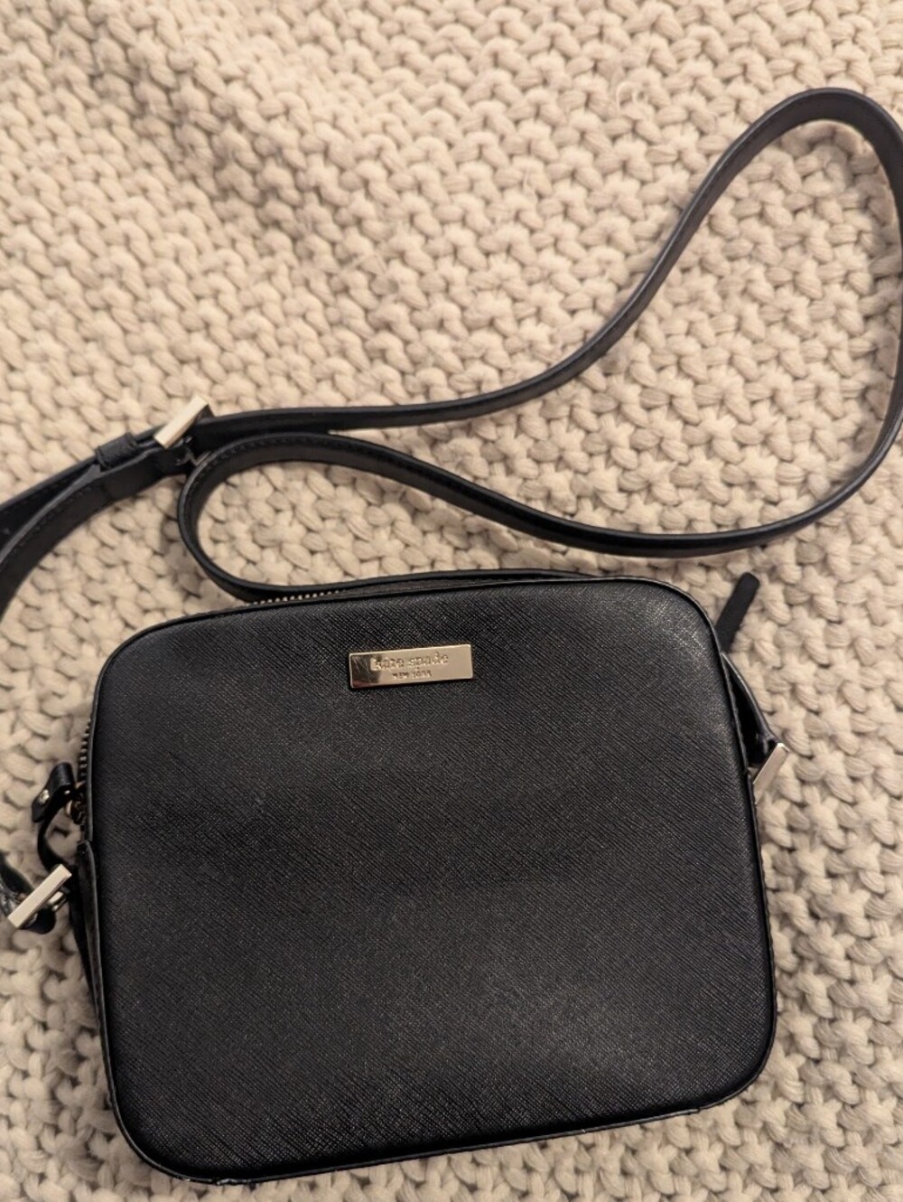 Authentic kate spade Black Crossbody Camera Bag with Gold Plaque